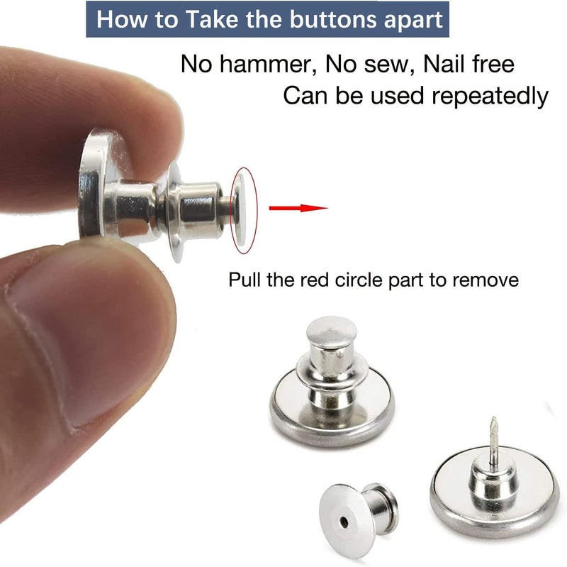 ZENGLU 8 Sets of 17 mm Pants Button, Jean Buttons Pins for Loose Jeans, Adjustable Button for Jeans, Reusable and Adjustable Metal Pants Button Tightener - Image 2